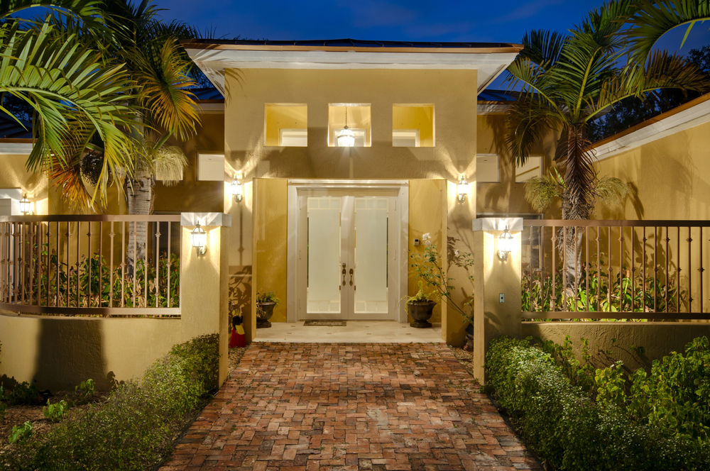 front of house with lights
